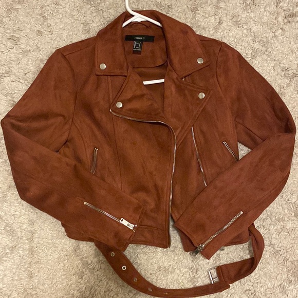Red brown boho faux suede moto jacket - Picture 1 of 2